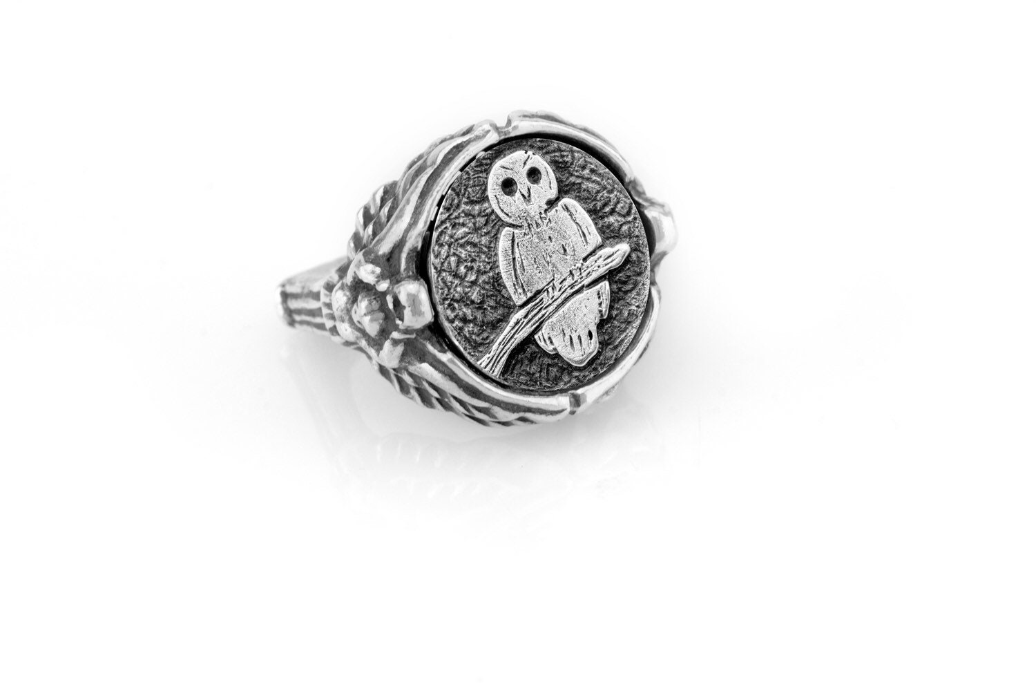 Owl Medallion Ring: Handmade 925 Sterling Silver Coin Jewelry