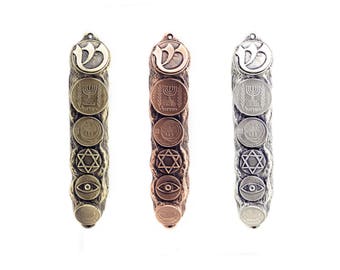 Bronze Plated Pewter Mezuzah with Jewish Symbols