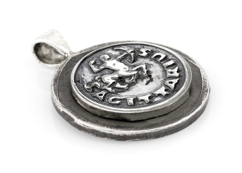 Zodiac jewery-One of kind Honest and strong Sagittarius medallion on old 10 Sheqel coin of Israel