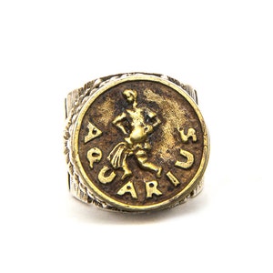 Aquarius Coin Ring, Zodiac Silver Ring, Aquarius Jewelry, Horoscope Ring, Astrology Ring, Birthday Gift, Chunky Ring