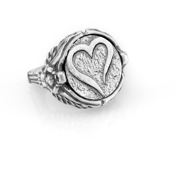 Valentines day Gift, coin ring with the Open heart medallion on Nike ring Open heart  “Nike” Ring Greek god victory god