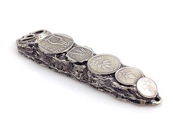 Silver Plated Mezuzah with Blessing Symbols
