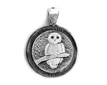 Owl Medallion Pendant: Buffalo Nickel Coin, 925 Sterling Silver