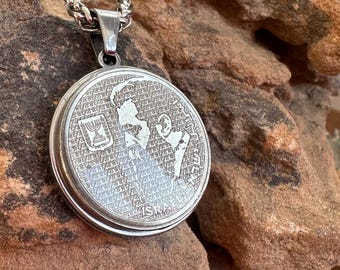 Rare 10 Shekel Herzl Pendant Stainless Steel Base and Chain Special Custom Plating 1984 Coin