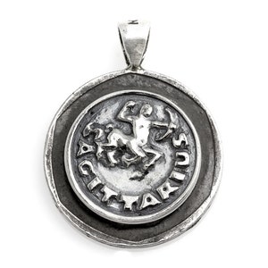 Sagittarius medallion on old 10 Sheqel coin of Israel -Zodiac jewery-One of kind -Honest and strong