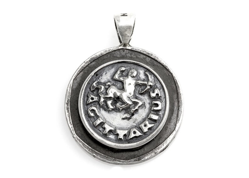Zodiac jewery-One of kind Honest and strong Sagittarius medallion on old 10 Sheqel coin of Israel