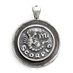 Scorpio medallion on old 10 Sheqel coin of Israel -Zodiac jewelry -One of kind -Handmade jewelry