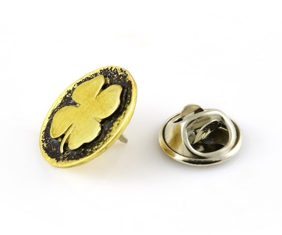 Broche Vintage Porte-Bonheur En Laiton - Forme Trèfle - Occasion Bon état