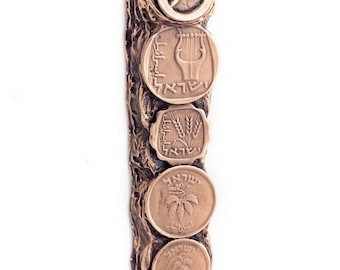 Beautiful Mezuzah with a blessing, Noa Tam coin Mezuzah