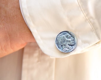 Buffalo Nickel Coin Cufflinks - Handmade Brass Setting