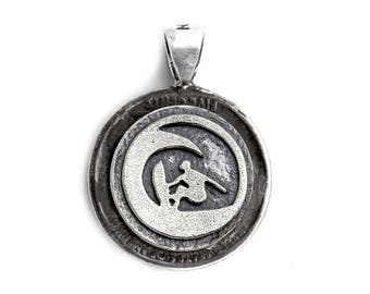 Sterling Silver Surfer Coin Pendant: Buffalo Nickel Medallion