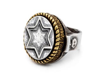 Sterling Silver Star of David Coin Ring - Handmade Medallion Jewelry