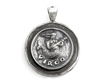 Virgo medallion on old 10 Sheqel coin of Israel -One of kind jewelry - Unique coin-Zodiac jewelry