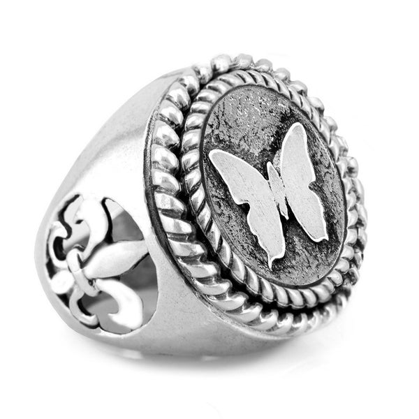 Silver Butterfly Coin Ring, Sterling Silver Signet Ring For Women, Women's  Medallion Ring, Siegelring Damen, Ladies Signet Ring, Boho Ring