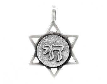 Sterling Silver Chai Star of David Necklace: Jewish Symbol Jewelry