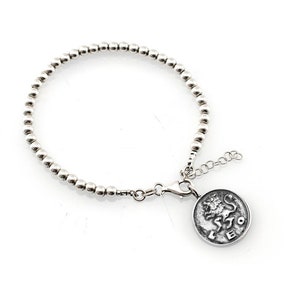 Leo Zodiac Bracelet, Sterling Silver Coin Bracelet, Leo Jewelry, Silver Beaded Bracelets, Dangle Bracelet, Boho Silver Bracelet For Women
