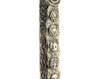 The Mezuzah's Blessing, beautiful Mezuzah with symbols, amazing gift for new Jewish house