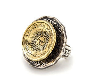 Argentina Australia Coin Ring: Handmade Sterling Silver Jewelry