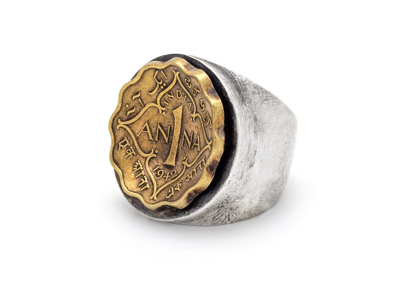 Coin ring with the 1 Anna coin of British India handmade one of a kind -sterling silver coin ring ooak piece