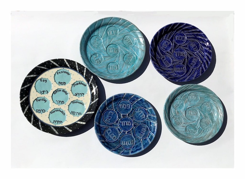 Ceramic Seder Plate Aquamarine Passover Jewish Seder Plate Etsy