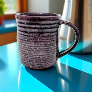 Large Coffee Mug, 16-ounce Ceramic Handcrafted Pottery Plum Purple Glazed Terracotta Cup, Purple