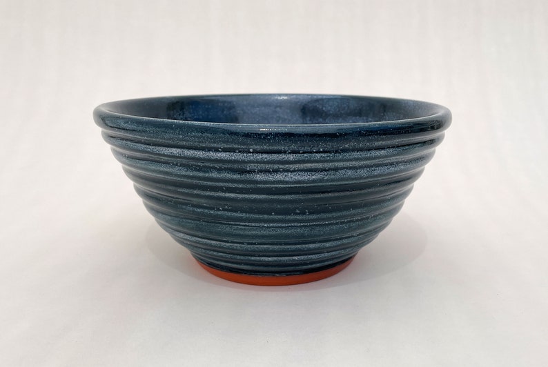 Ceramic Teal Bowl, Handmade Pottery Blue Decorative Bowl, Hand Carved Striped Design image 6