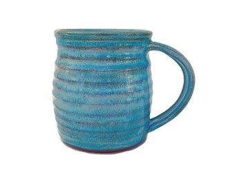 Turquoise Ceramic Mug, Huge 26 Ounce Large Coffee Cup, Terracotta 3 1/4 Cup Capacity, Handmade Pottery