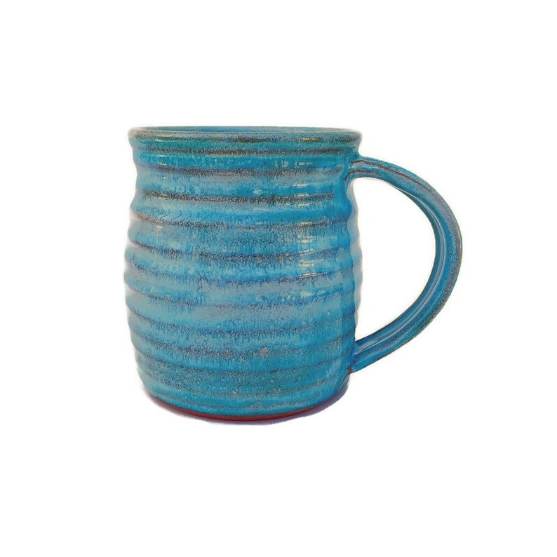 Turquoise Ceramic Mug, Huge 26 Ounce Large Coffee Cup, Terracotta 3 1/4 Cup Capacity, Handmade Pottery image 1