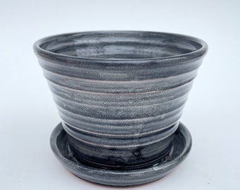 Jardinera de cerámica gris, maceta interior hecha a mano, regalo perfecto