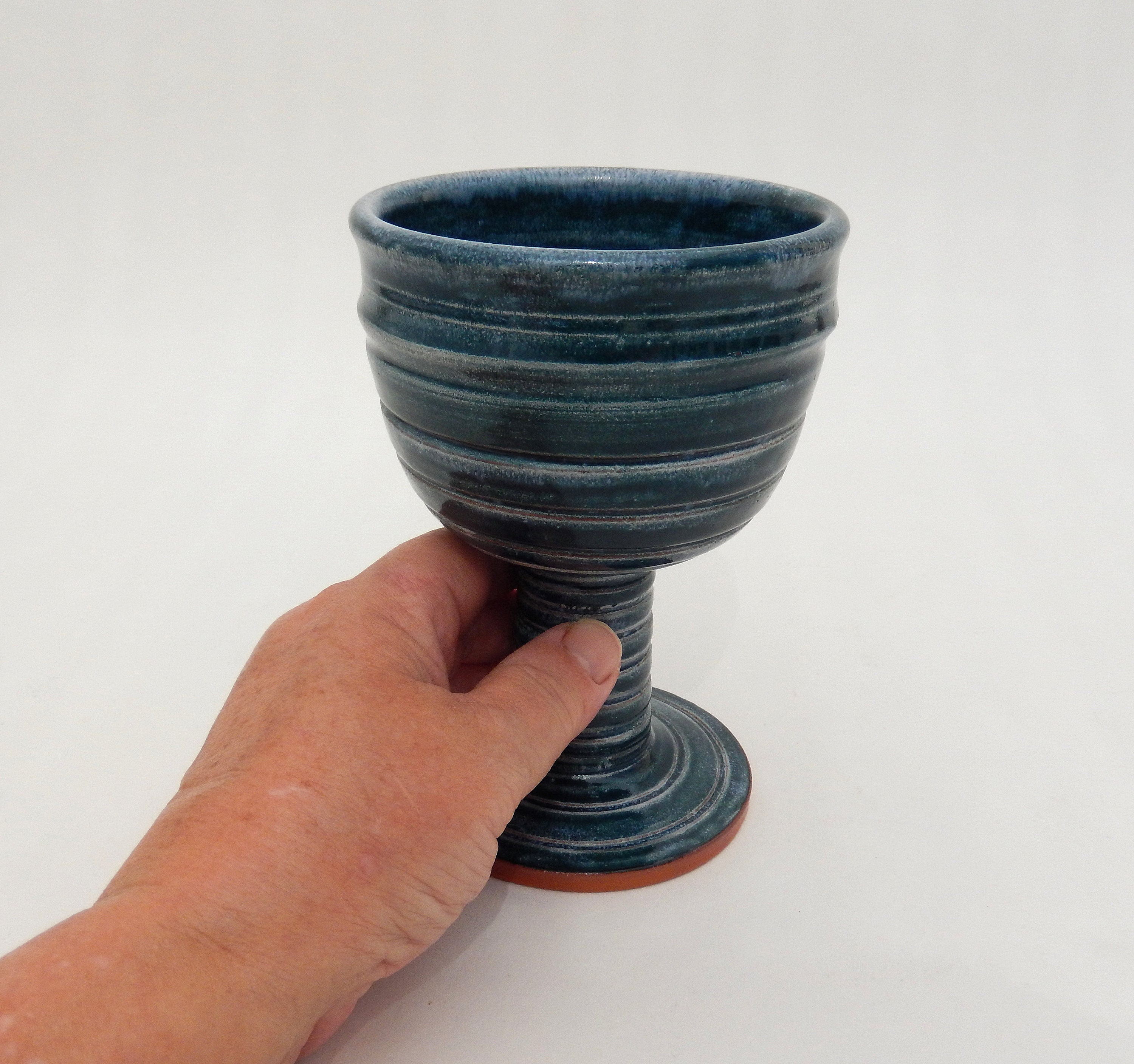 Ceramic Goblet Handmade Teal 10oz. Pottery Goblet Teal Blue Etsy