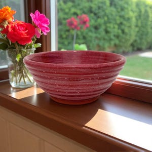 Handmade Pottery Bowl, Red Carved Bowl, Ceramic Decorative Bowl, Carved Striped Pattern Pottery Bowl