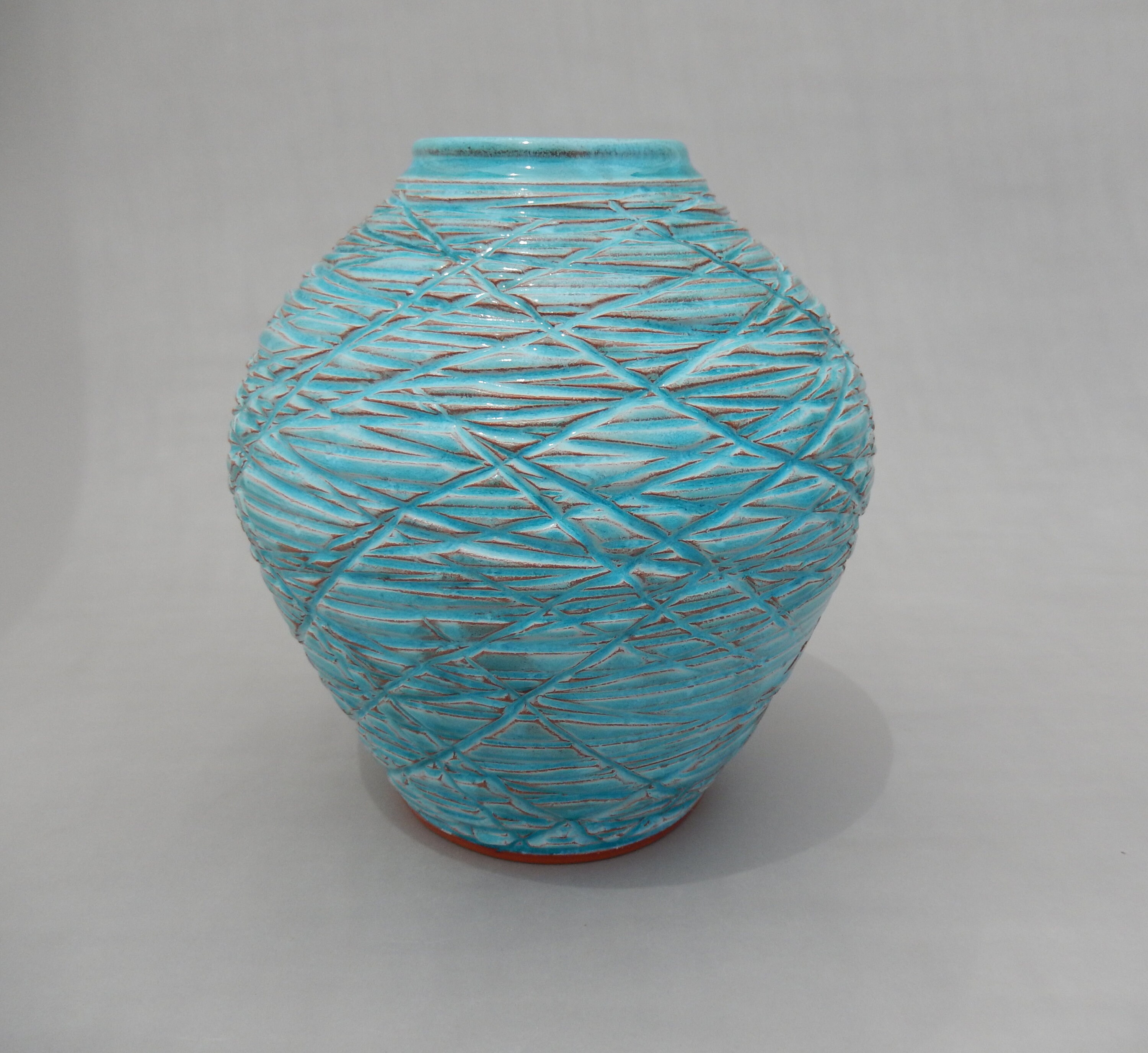 Turquoise Pottery Vase Handmade Southwestern Round Pottery Etsy