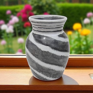 Handmade Ceramic Vase: Charcoal Gray and White Spherical Pottery