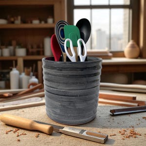 Handmade Ceramic Utensil Holder, Wide, Big, Tall, Handmade Deep Gray  Pottery Utensil Crock, Ceramic Kitchen Caddy