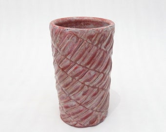 Ceramic Flower Vase, Siena Red Carved Handmade Decorative Pottery Vase