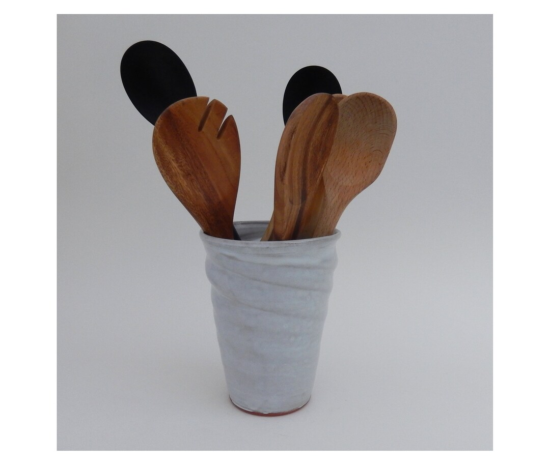 Kitchen Utensil Crock White Pottery Small Utensil Holder Etsy Norway