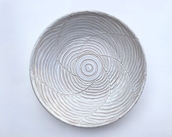 Ceramic Large Platter, White Decorative Serving Platter, Handmade Earthenware Pottery Plate