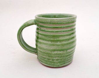 Green Coffee Mug, 16 Ounce Green Pottery Mug, Handmade Unique Green Ceramic Glazed Terracotta, Handmade  Gift