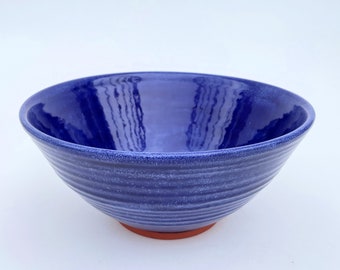 Blue Decorative Bowl, Pottery Serving Bowl Handmade, Carved Ceramic Bowl