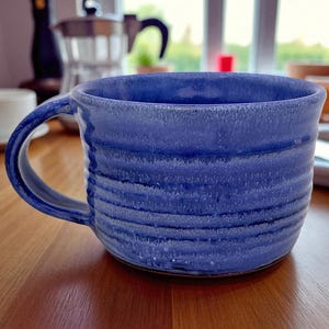 Huge Coffee Mug, Blue Soup Mug, 20 Oz Pottery Cup with Handle, Handmade Ceramic Mug Glazed Terracotta, Gift for Coffee Lover