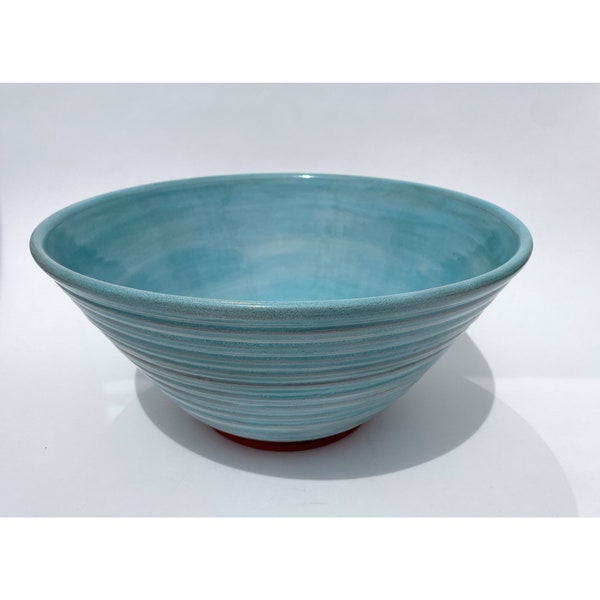 Large Turquoise Ceramic Serving Bowl, Terra-cotta Handmade Decorative Pottery Bowl