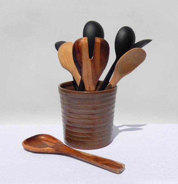 Terracotta Utensil Holder Brown Handmade Kitchen Caddy | Etsy