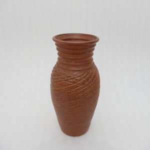 Tall Flower Vase, Elegant Brown Handmade Carved Matte Stoneware Pottery Vase image 4