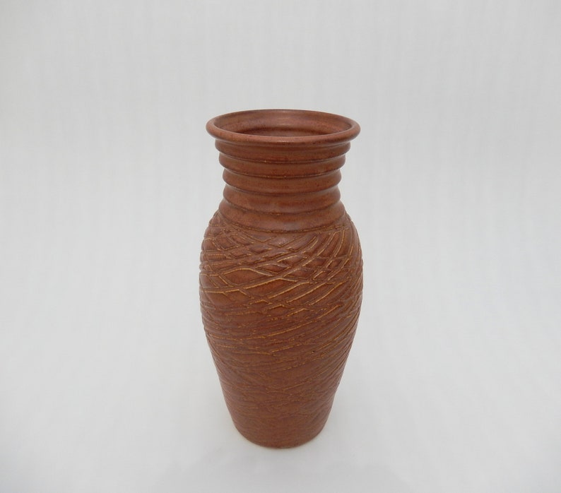 Tall Flower Vase, Elegant Brown Handmade Carved Matte Stoneware Pottery Vase image 4