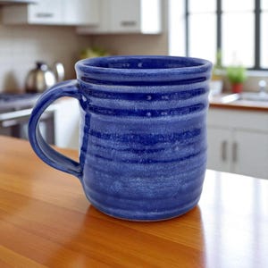 Large Blue Ceramic Coffee Mug: Handmade Glazed Terracotta Pottery