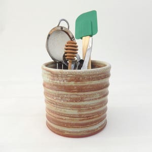Pottery Handmade Crock, Brown/ Tan Glaze, Functional Utensil Holder