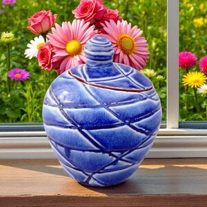 Unique Blue Jar With Lid, Hand Carved Round Pottery Jar, Handmade Modern Ceramic Lidded Container