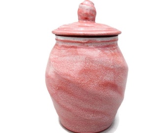 Ceramic Jar with Lid, Pink, Rose, Handmade Wavy Design Pottery Jar, Decorative Utilitarian Vessel
