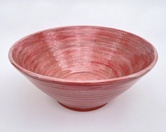 Cuenco de cerámica para centro de mesa, cuenco para servir decorativo ancho rojo ladrillo grande, cuenco grande hecho a mano