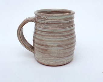 Large Ceramic Coffee Mug, Biege/ Brown Handmade Pottery 18-ounce Mug, Big Coffee Cup